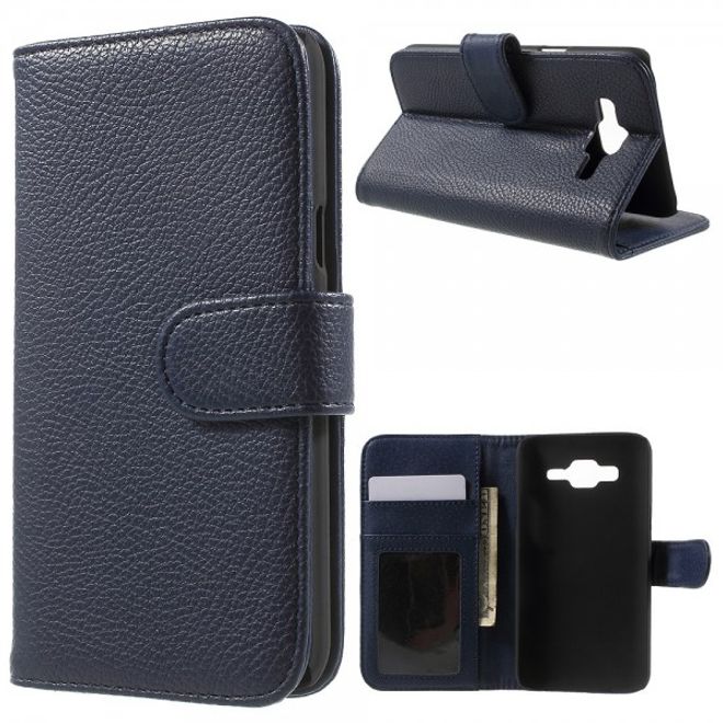 Samsung Galaxy J5 Classic Leather Case with Litchi Texture - Dark Blue