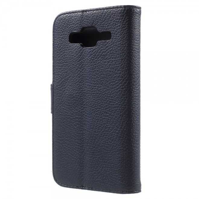 Samsung Galaxy J5 Classic Leather Case with Litchi Texture - Dark Blue