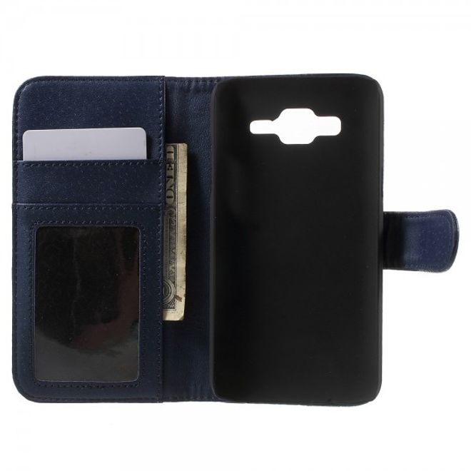 Samsung Galaxy J5 Classic Leather Case with Litchi Texture - Dark Blue