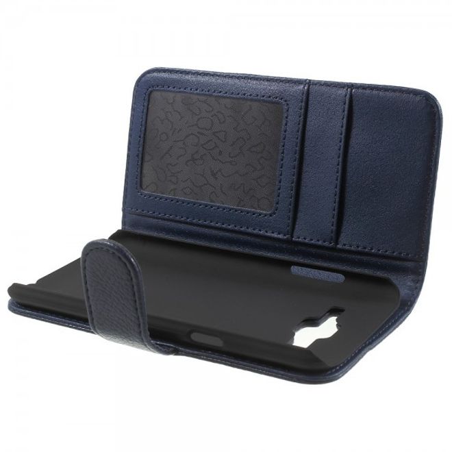 Samsung Galaxy J5 Classic Leather Case with Litchi Texture - Dark Blue