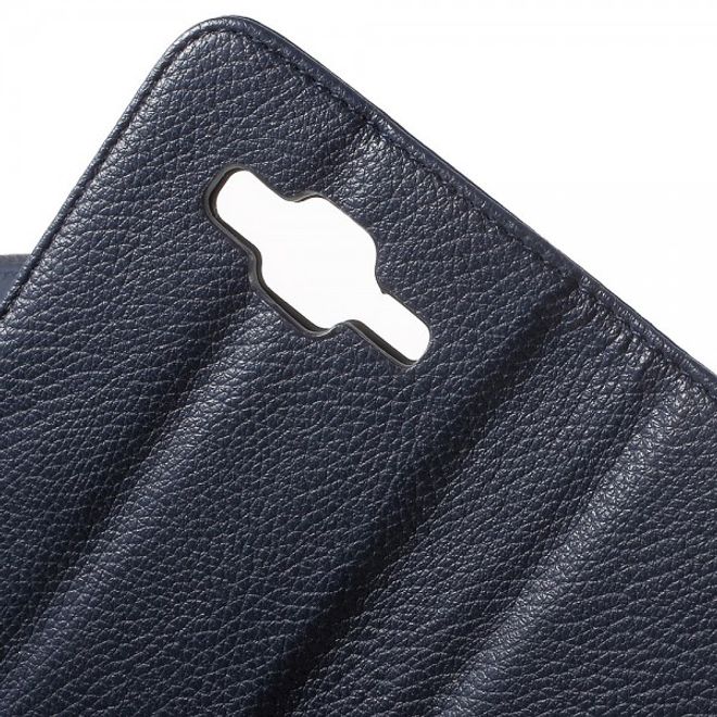 Samsung Galaxy J5 Classic Leather Case with Litchi Texture - Dark Blue