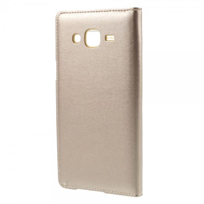Samsung Galaxy J5 Leder Case mit Plastik Batterieabdeckung und kleinem Fenster - champagnerfarben