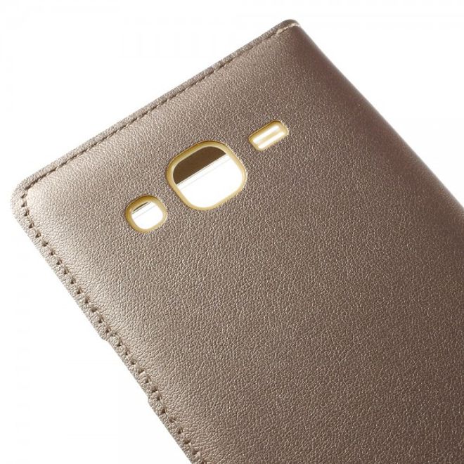Samsung Galaxy J5 Leder Case mit Plastik Batterieabdeckung und kleinem Fenster - champagnerfarben