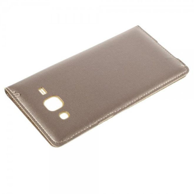 Samsung Galaxy J5 Leder Case mit Plastik Batterieabdeckung und kleinem Fenster - champagnerfarben
