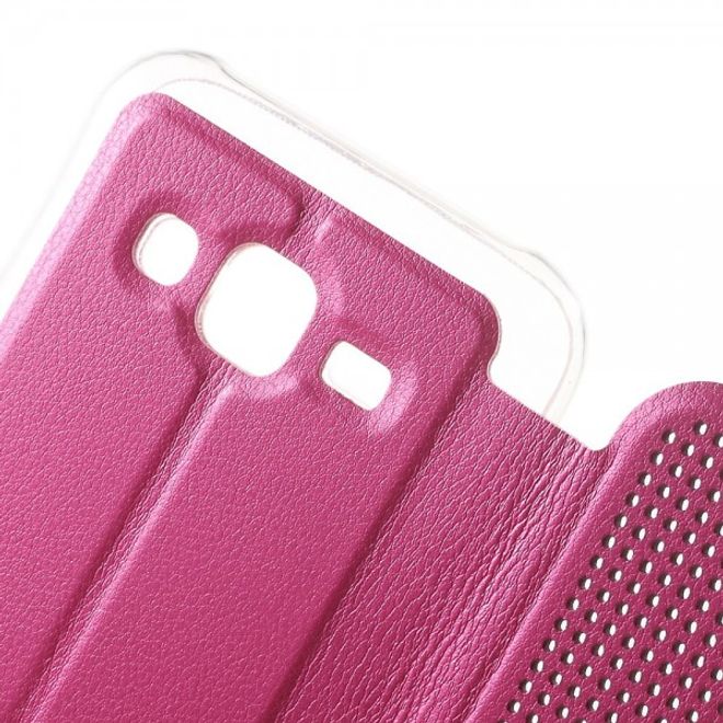 Samsung Galaxy J5 Dot View Leder Smart Case - rosa