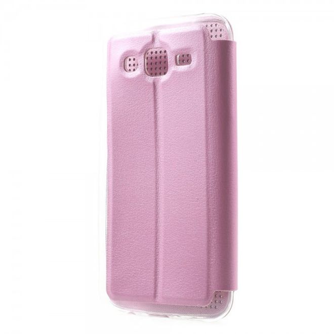 Samsung Galaxy J5 Dot View Leder Smart Case - pink