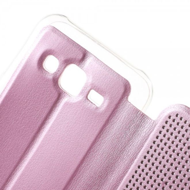 Samsung Galaxy J5 Dot View Leder Smart Case - pink