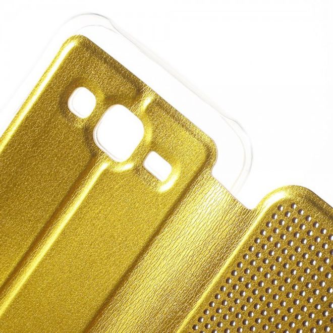 Samsung Galaxy J5 Dot View Leder Smart Case - gold