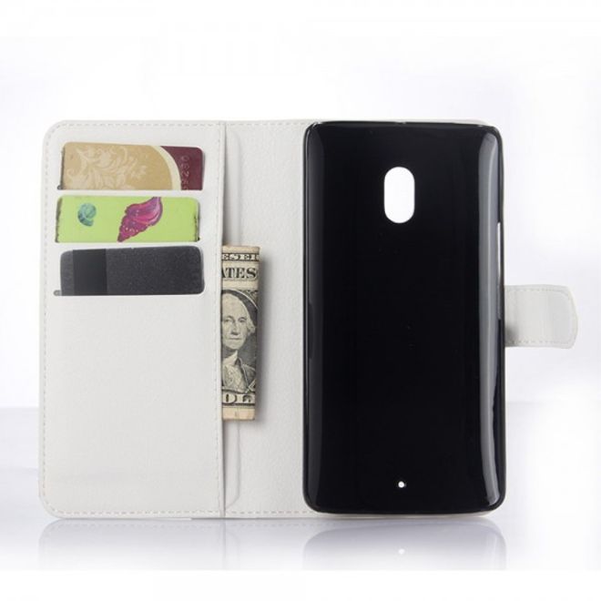 Motorola Moto X Play Leder Case mit Litchitextur und Standfunktion - weiss