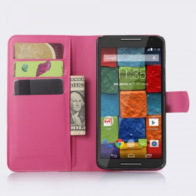 Motorola Moto X Play Leder Case mit Litchitextur und Standfunktion - rosa