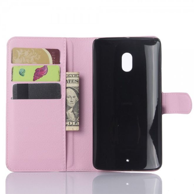 Motorola Moto X Play Leder Case mit Litchitextur und Standfunktion - pink