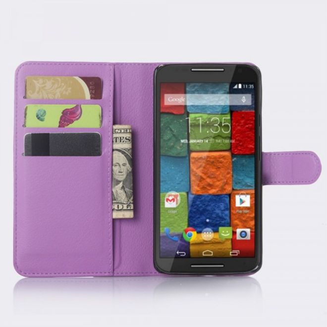 Motorola Moto X Play Leder Case mit Litchitextur und Standfunktion - purpur