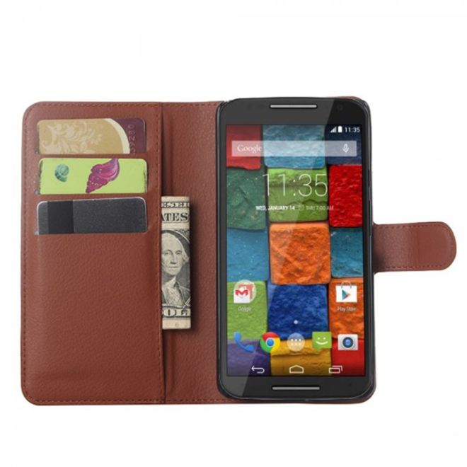 Motorola Moto X Play Leder Case mit Litchitextur und Standfunktion - braun