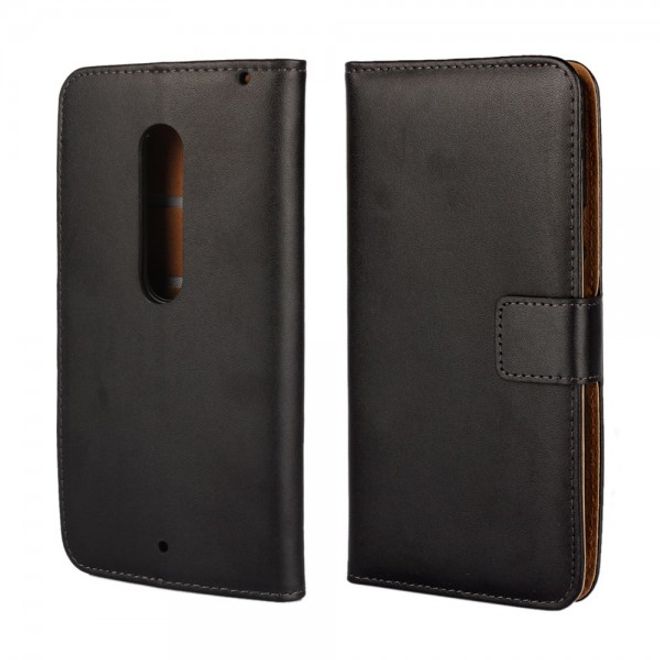 Motorola Moto X Play Echtes Spaltleder Case mit Standfunktion - schwarz