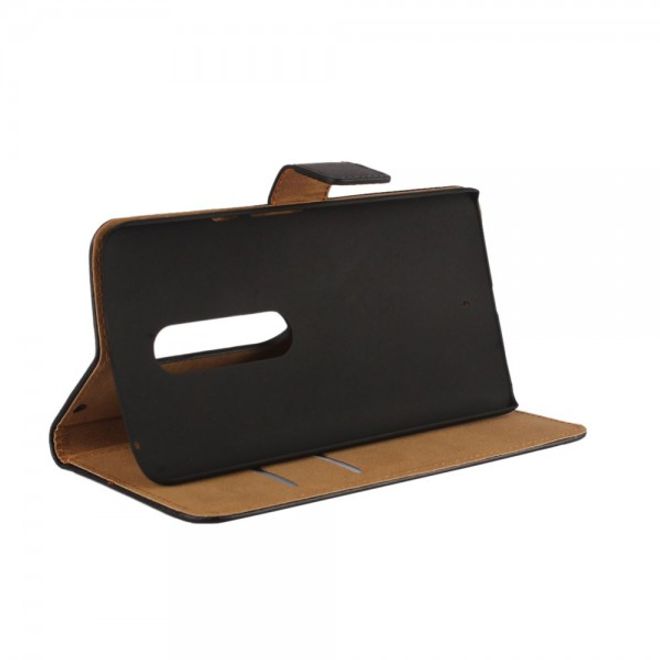 Motorola Moto X Play Echtes Spaltleder Case mit Standfunktion - schwarz
