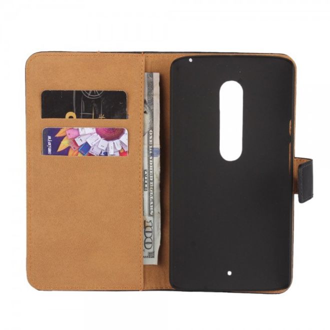 Motorola Moto X Play Echtes Spaltleder Case mit Standfunktion - schwarz