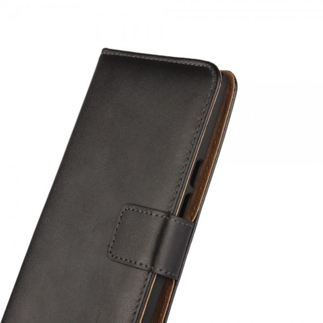 Motorola Moto X Play Echtes Spaltleder Case mit Standfunktion - schwarz