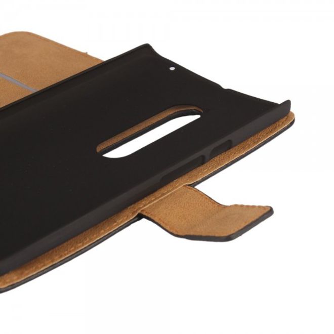 Motorola Moto X Play Echtes Spaltleder Case mit Standfunktion - schwarz