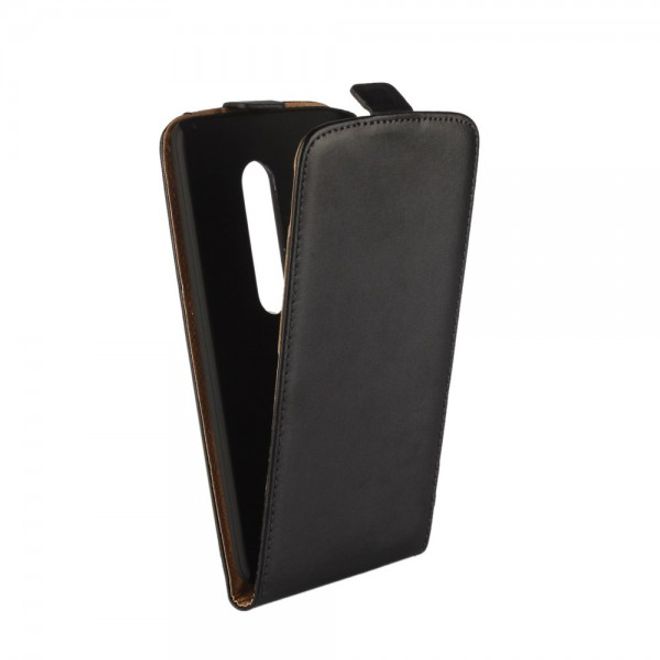Motorola Moto X Play Echtes Spaltleder Flip Case vertikal - schwarz