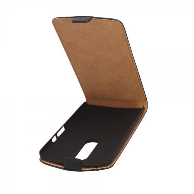 Motorola Moto X Play Echtes Spaltleder Flip Case vertikal - schwarz