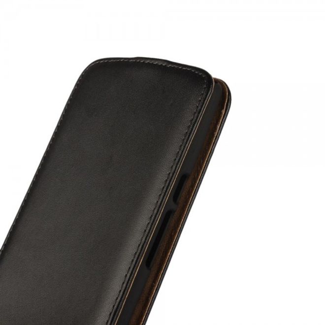 Motorola Moto X Play Echtes Spaltleder Flip Case vertikal - schwarz