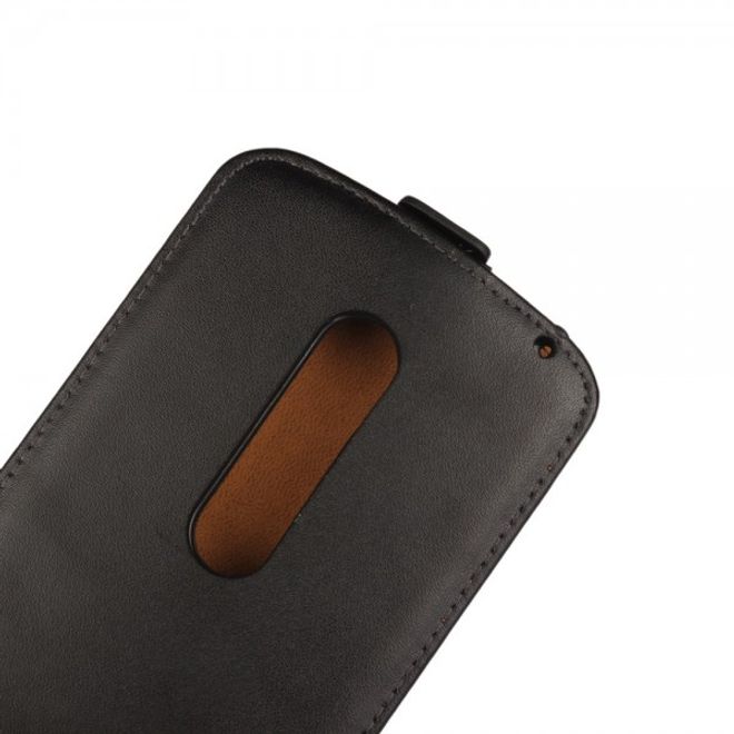 Motorola Moto X Play Echtes Spaltleder Flip Case vertikal - schwarz