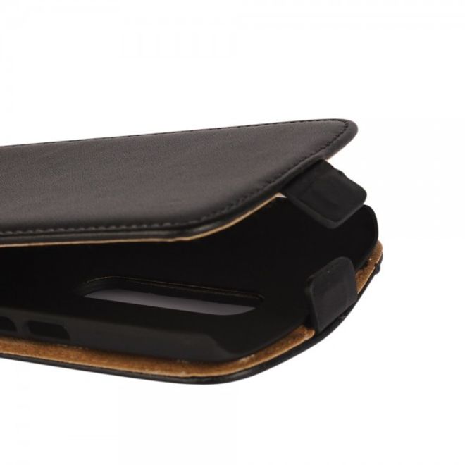 Motorola Moto X Play Echtes Spaltleder Flip Case vertikal - schwarz