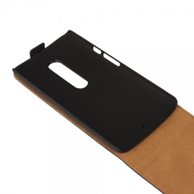 Motorola Moto X Play Echtes Spaltleder Flip Case vertikal - schwarz