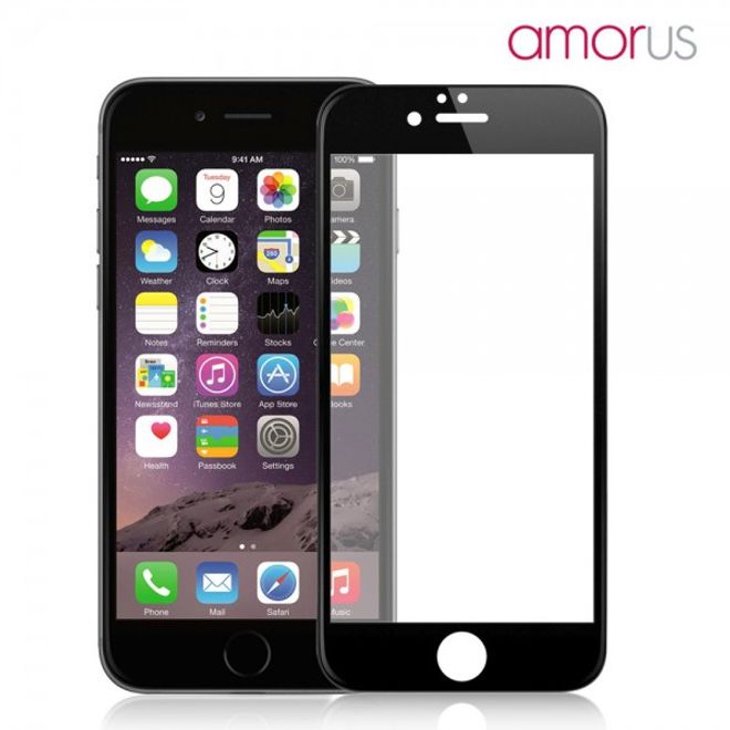 iPhone 6 Plus/6S Plus Schutzfolie aus gehärtetem Glas für die komplette Vorderseite von Amorus - schwarz