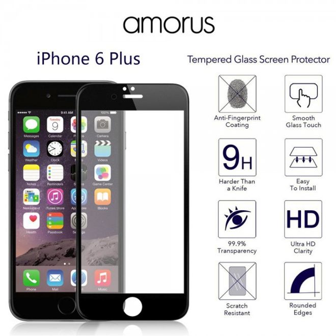 iPhone 6 Plus/6S Plus Schutzfolie aus gehärtetem Glas für die komplette Vorderseite von Amorus - schwarz