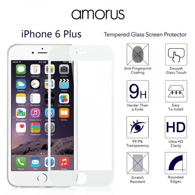 iPhone 6 Plus/6S Plus Schutzfolie aus gehärtetem Glas für die komplette Vorderseite von Amorus - weiss