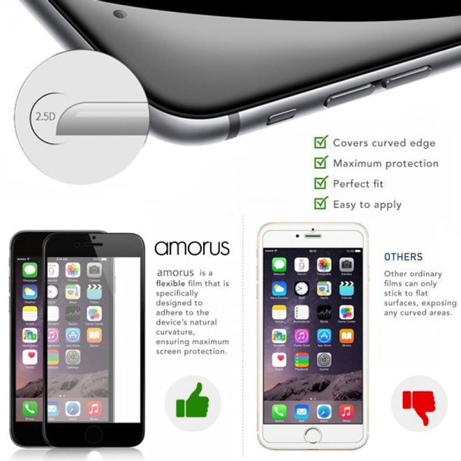 iPhone 6 Plus/6S Plus Schutzfolie aus gehärtetem Glas für die komplette Vorderseite von Amorus - weiss