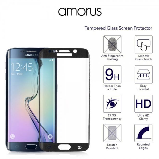 Galaxy S6 Edge Plus Vorderseite Komplettschutz aus Gorilla Glas von Amorus - schwarz