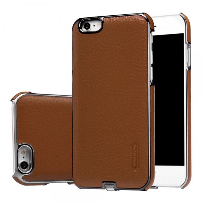 iPhone 6/6S Hart Plastik Case mit lederartiger Oberfläche und integriertem Empfänger für kabelloses Laden - braun