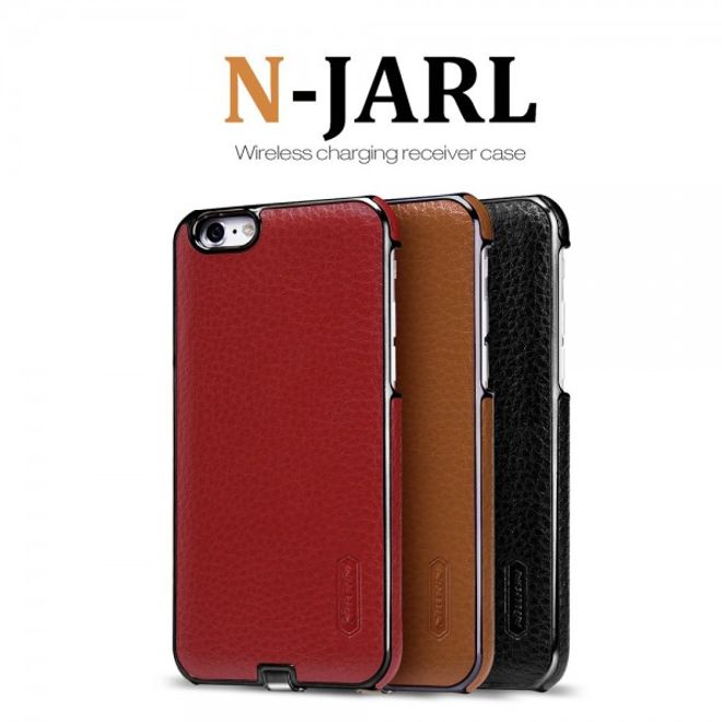 iPhone 6/6S Hart Plastik Case mit lederartiger Oberfläche und integriertem Empfänger für kabelloses Laden - braun