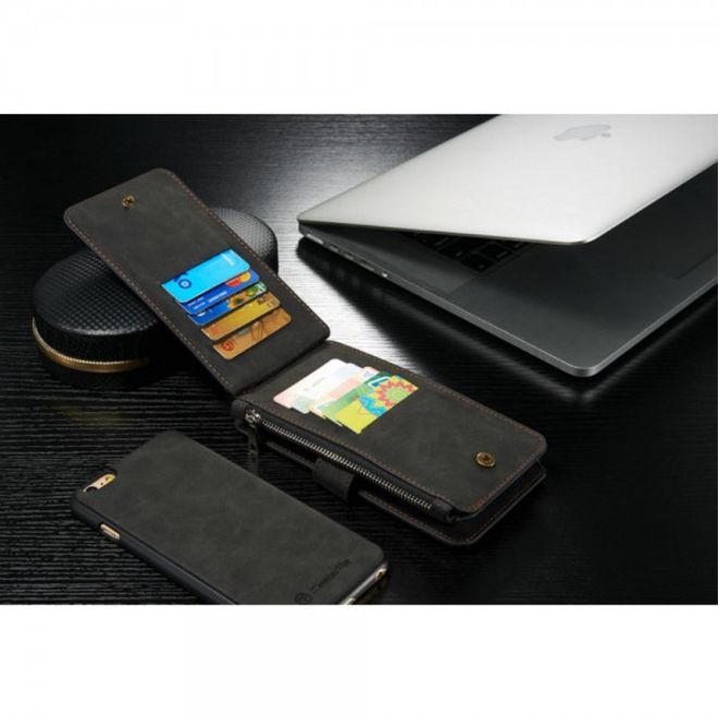 iPhone 6/6S Caseme Hochwertiges Leder Portemonnaie mit abnehmbarem Case - schwarz