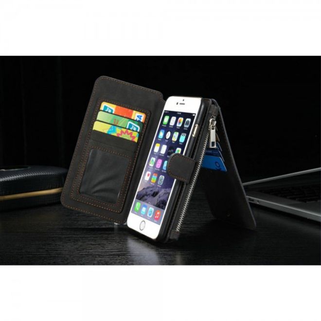 iPhone 6/6S Caseme Hochwertiges Leder Portemonnaie mit abnehmbarem Case - schwarz