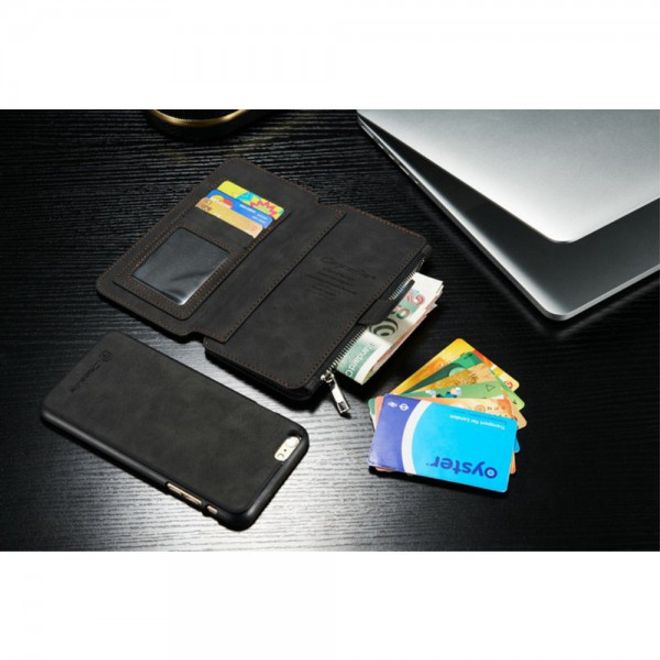 iPhone 6/6S Caseme Hochwertiges Leder Portemonnaie mit abnehmbarem Case - schwarz