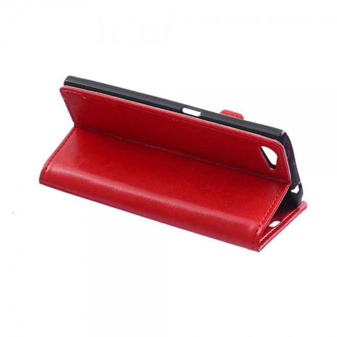 Wiko Highway Star 4G Schickes Crazy Horse Leder Case mit Standfunktion - rot