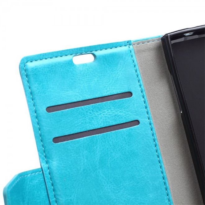 Wiko Highway Star 4G Schickes Crazy Horse Leder Case mit Standfunktion - blau