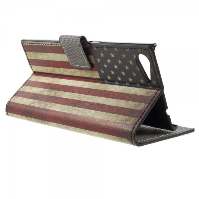 Wiko Highway Star 4G Leder Case mit USA Flagge retro-style