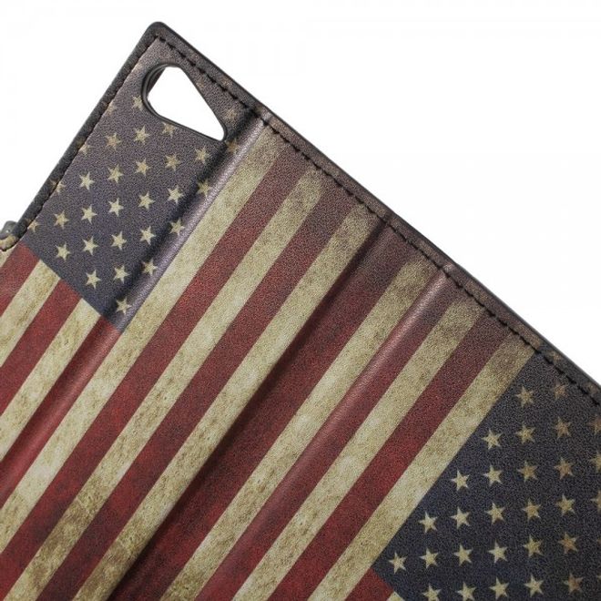 Wiko Highway Star 4G Leder Case mit USA Flagge retro-style