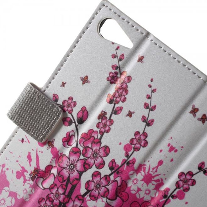 Wiko Highway Star 4G Leder Case mit pinken Blumen