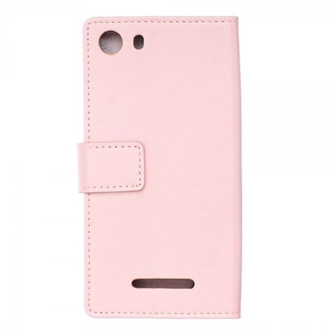 Wiko Lenny2 Schickes Crazy Horse Leder Case mit Kreditkartenslots - pink