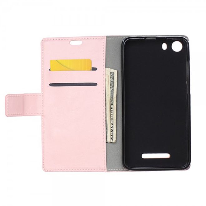 Wiko Lenny2 Schickes Crazy Horse Leder Case mit Kreditkartenslots - pink