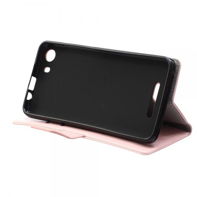 Wiko Lenny2 Schickes Crazy Horse Leder Case mit Kreditkartenslots - pink