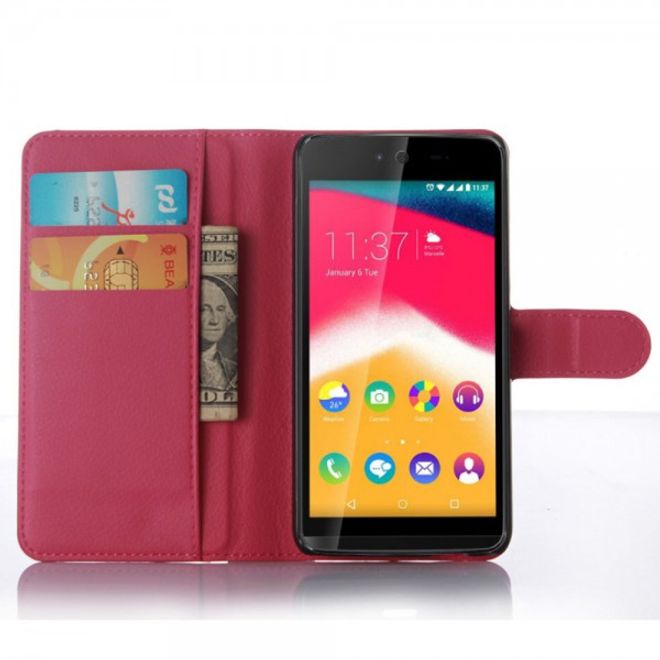 Wiko Rainbow Jam Leder Case mit Litchitextur - rosa