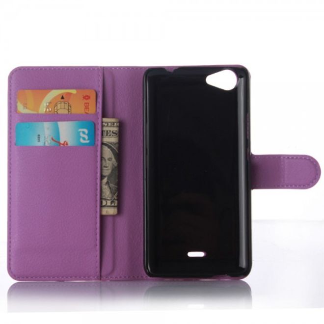 Wiko Rainbow Jam Leder Case mit Litchitextur - purpur