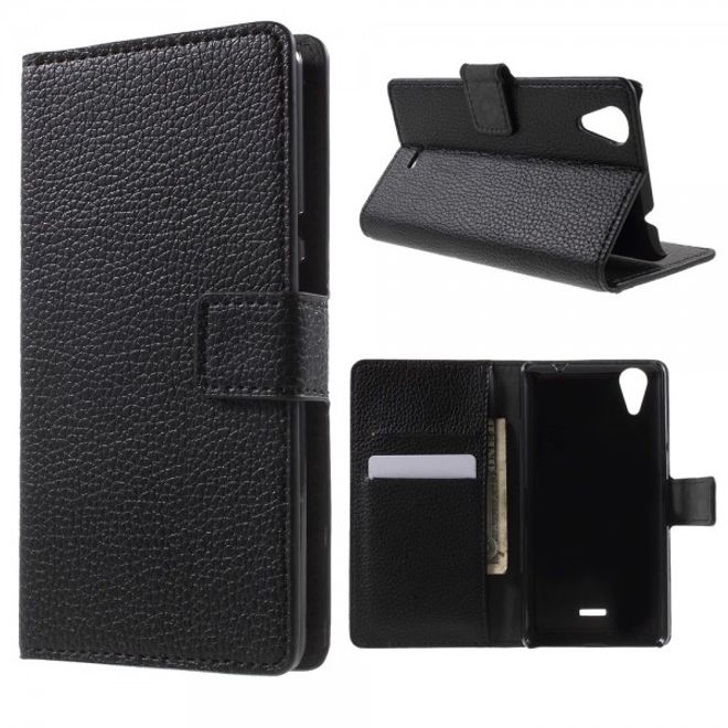 Wiko Rainbow Up Leder Case mit Litchitextur und Standfunktion - schwarz