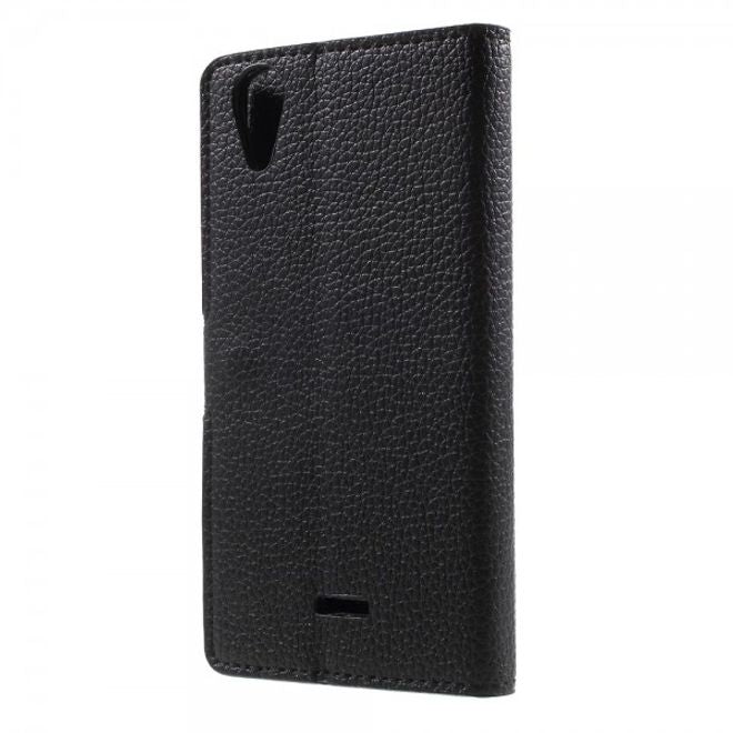 Wiko Rainbow Up Leder Case mit Litchitextur und Standfunktion - schwarz